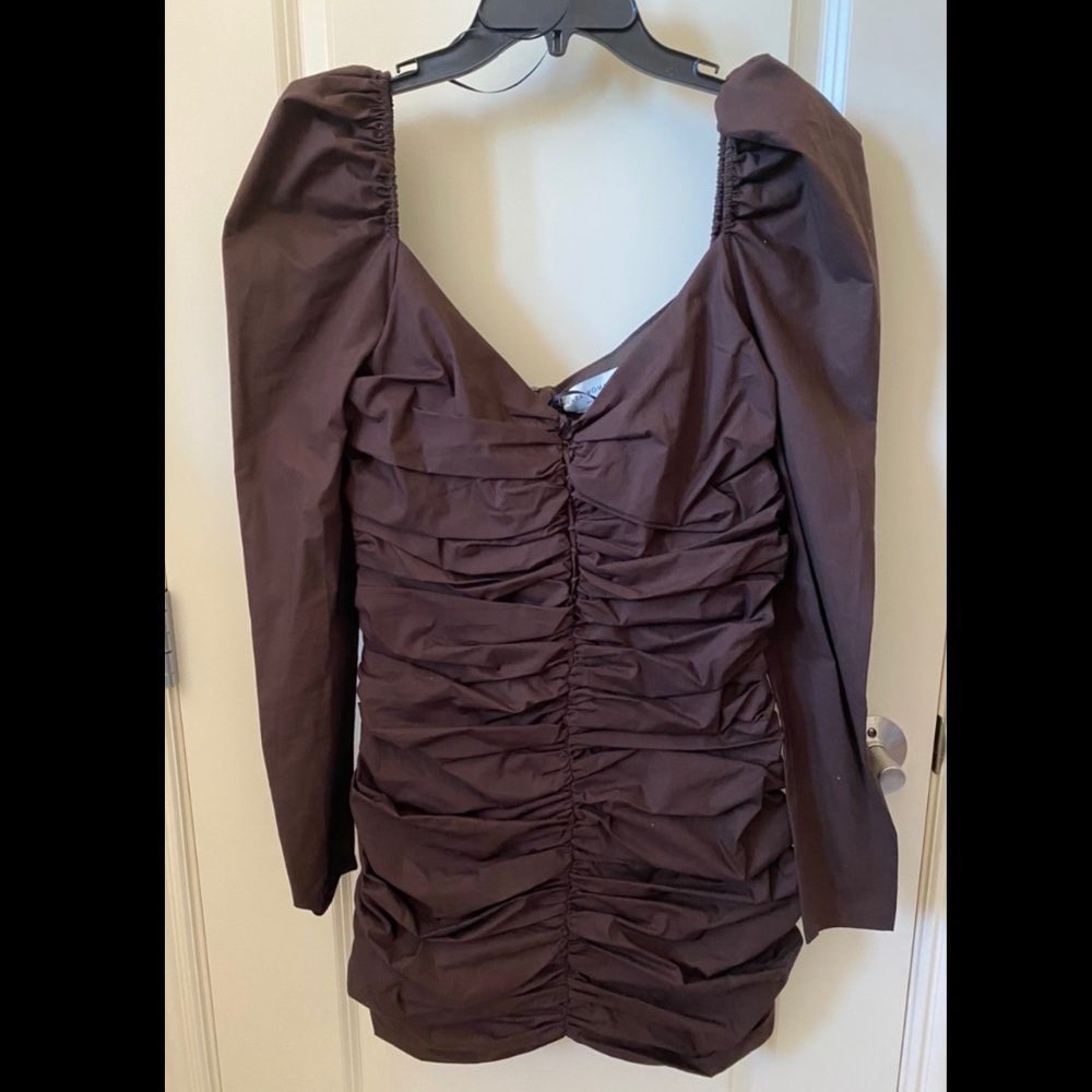 ZARA CHOCOLATE RUCHED MINI DRESS - Picture 2 of 6